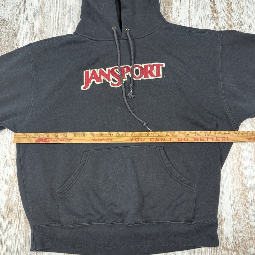 VTG Jansport Black Hoodie Embroidered Spellout Sz‎ L Blokecore - Picture 7 of 7
